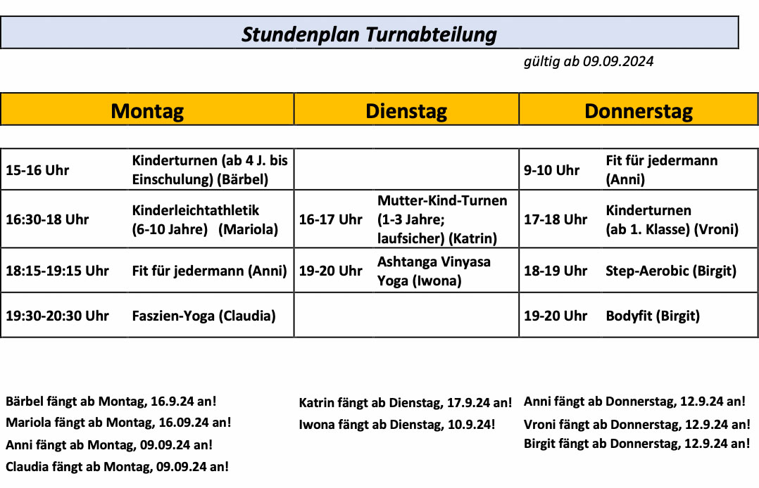 Turnen Stundenplan 2024